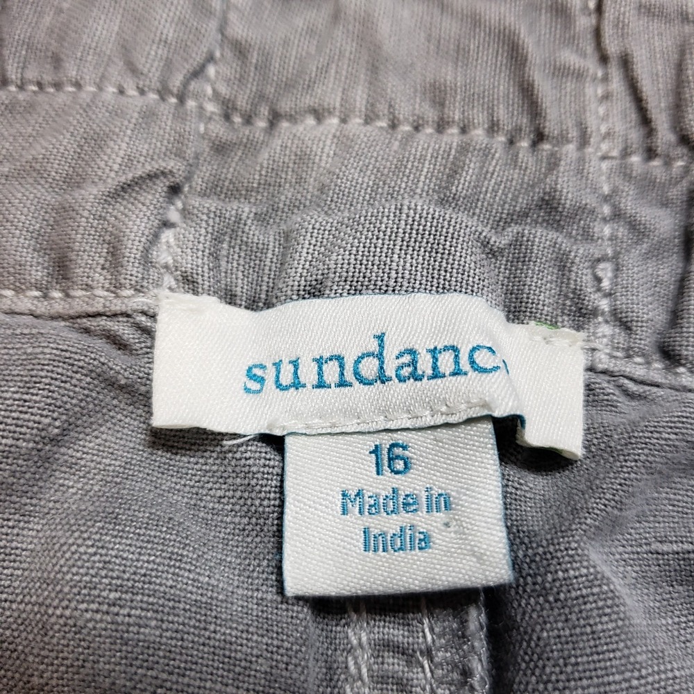 Sundance Linen Blend Pants 16 Gray Button Fly Crop Square Pockets Boho Festival - Picture 5 of 9